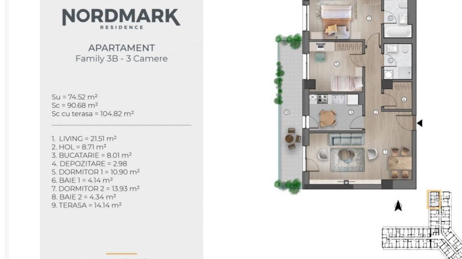 Inchiriere apartament 3 camere, nemobilat, Nordmark - Poză 4