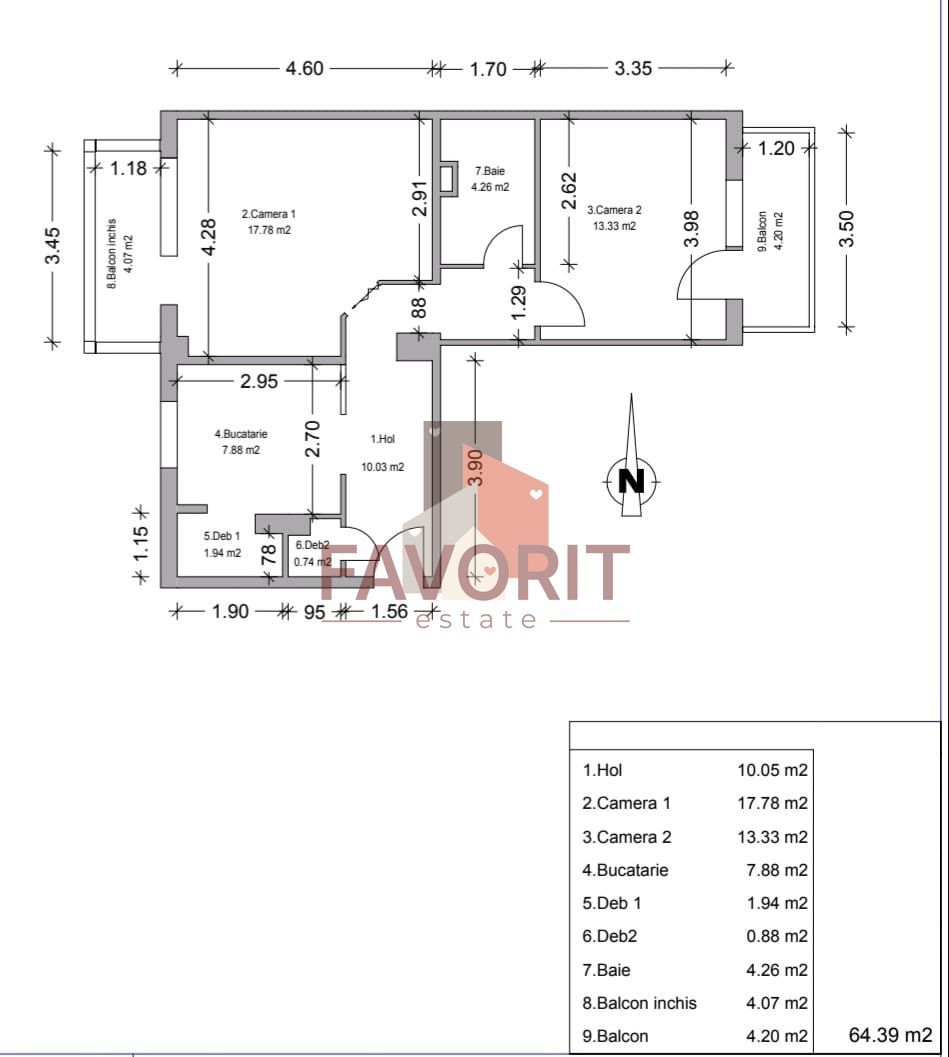 2 camere | centrala proprie | 2 balcoane | mobilat si utilat | zona excelenta | - Poză 7