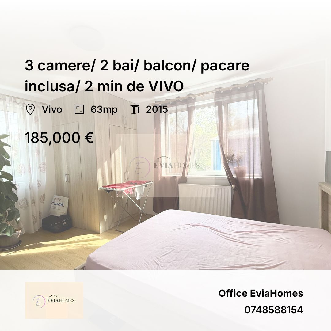 3 camere/ 2 bai/ balcon/ pacare inclusa/ 2 min de VIVO - Poză 1