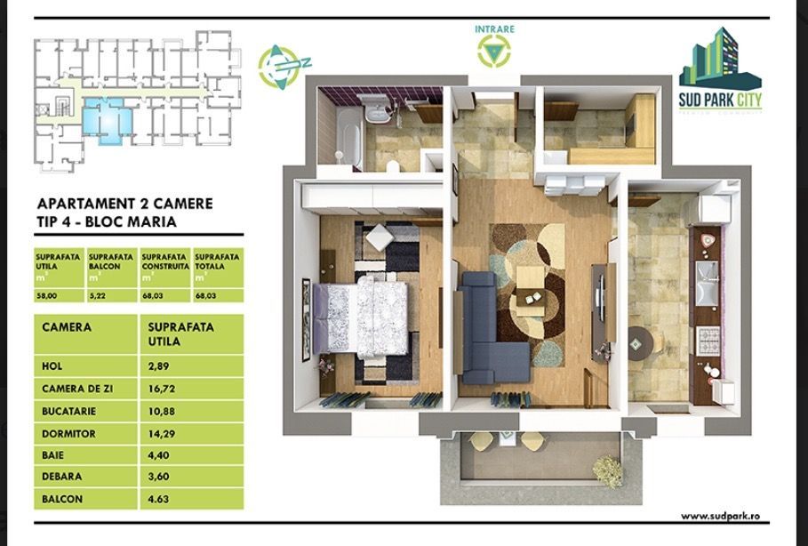De inchiriat apartament cu 2 camere , Luica Berceni sector4 - Poză 5