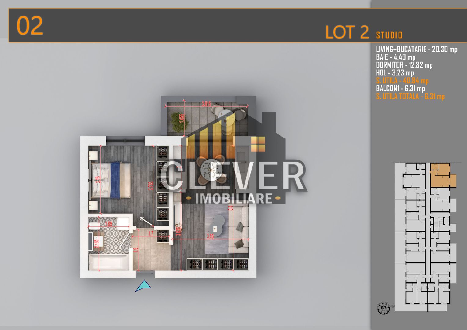 Studio 2 Camere Pallady - Metrou Nicolae Teclu | Comision 0% - Schiță 7