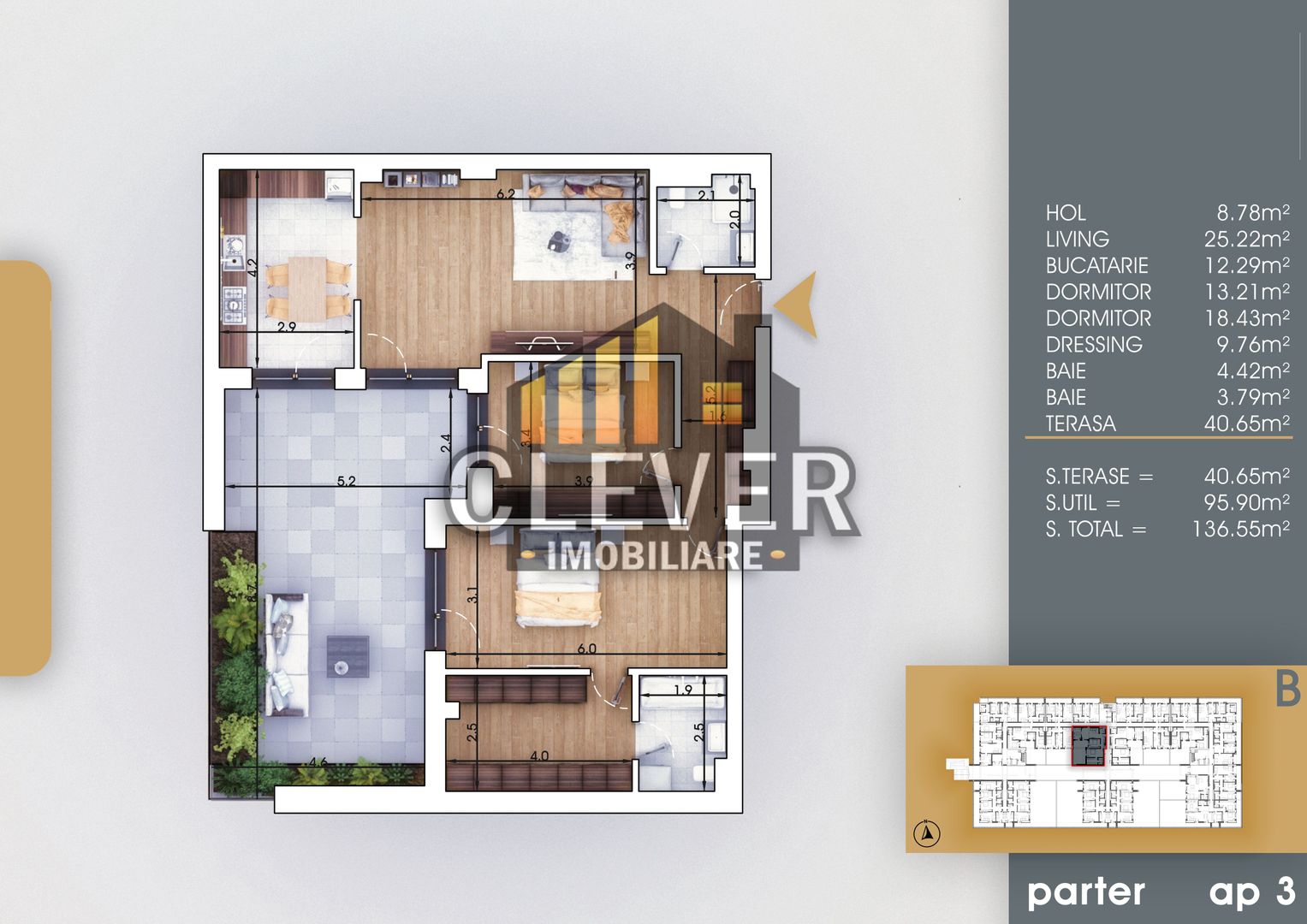 Apartament Modern-3 camere cu dressing si Terasa Comision 0% - Poză 2