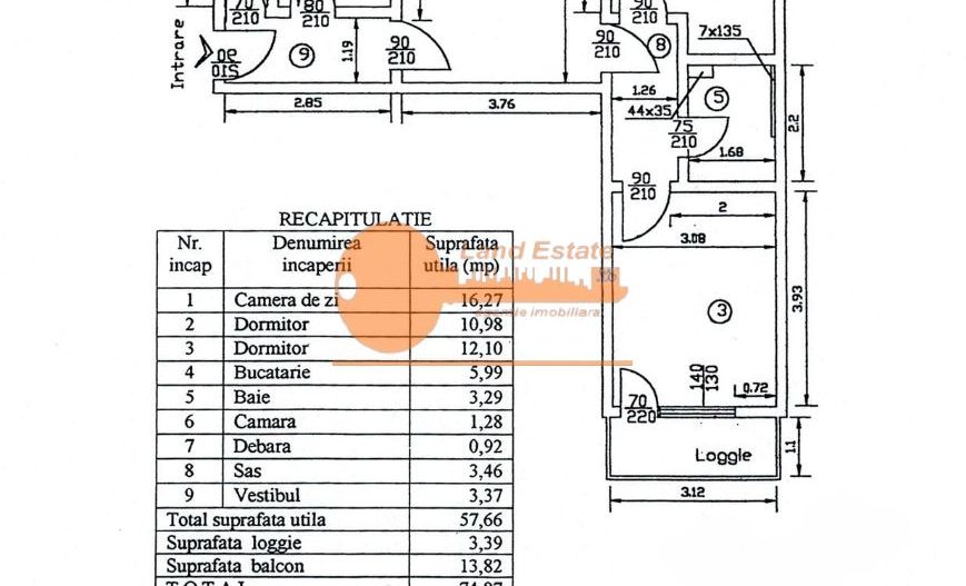Apartament 3 Camere | 75 mp | 10 Min Metrou Crângași - Schiță 12