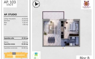 Nou! Apartament modern cu 2 camere si balcon, zona Bd.Metalurgiei - Schiță 5