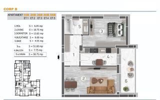 Apartament 2 camere, decomandat, balcon generos, Mall Grand Arena - Schiță 6