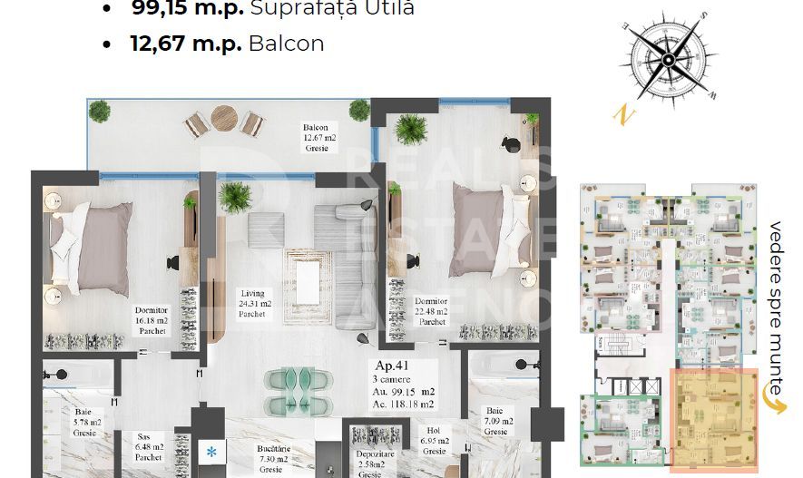 Apartament cu 3 camere de vânzare, Carpathia - Schiță 9