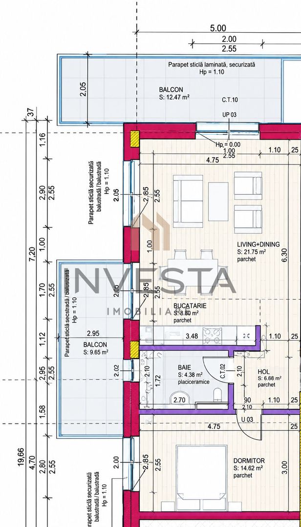Apartament 2 camere modern cu 2 balcoane, parcare,bloc nou, Grigorescu - Schiță 8