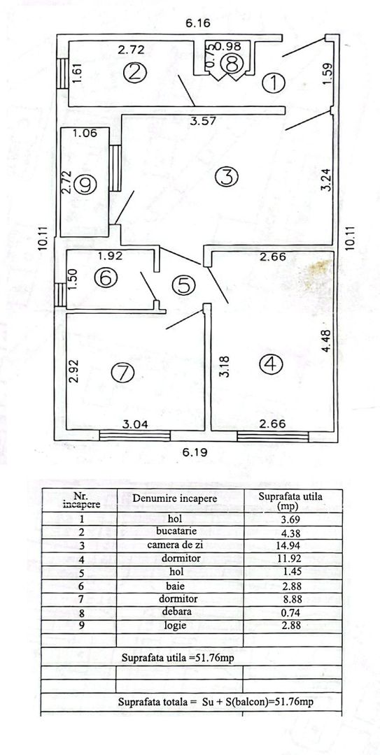 Apartament cu 3 camere, etaj 4, NEMOBILAT, zona CENTRU; - Poză 8