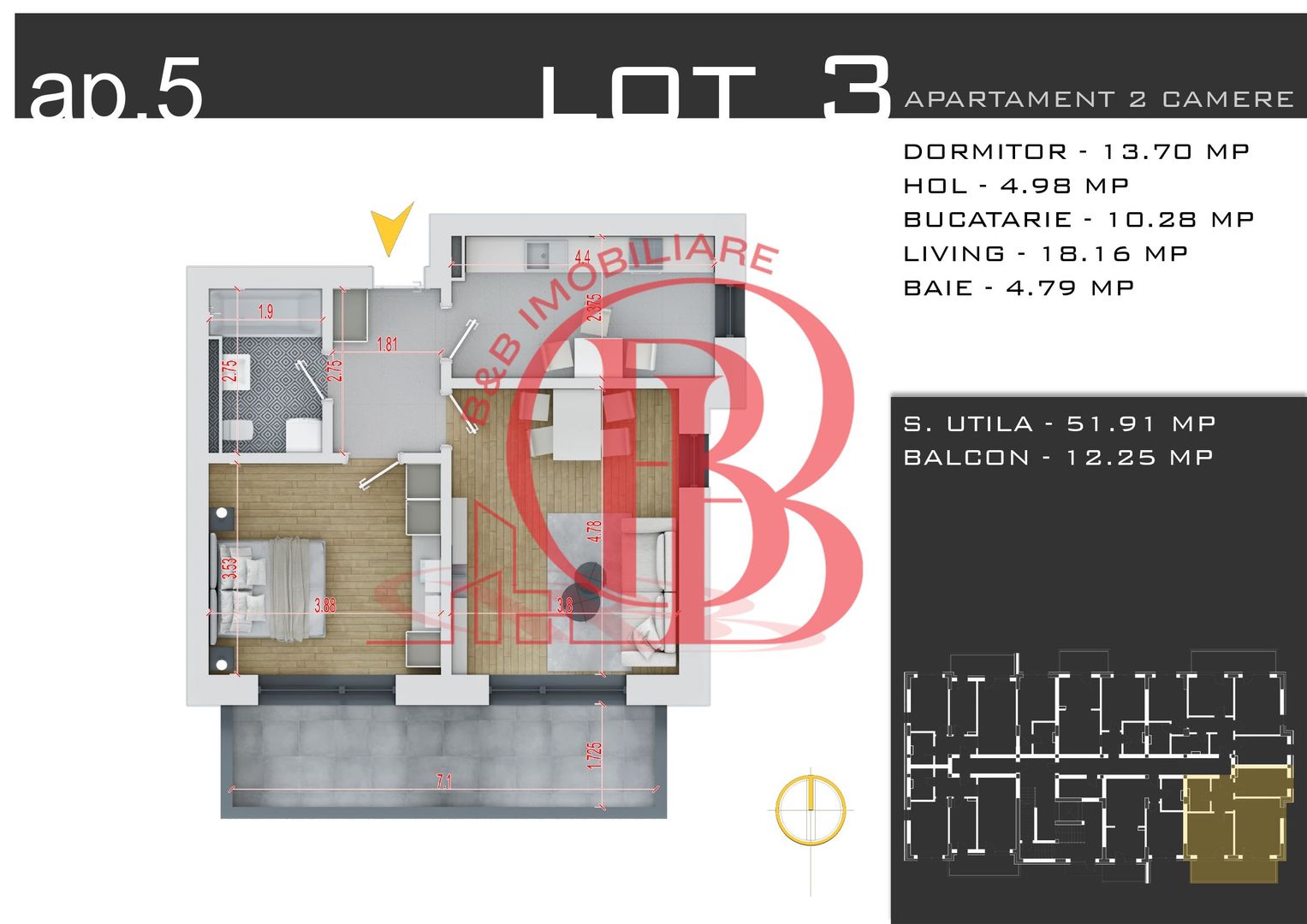 Theodor Pallady-Metrou Teclu-Apartament 2 camere Decomandat - Schiță 13