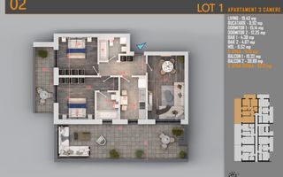 Apartament 3 camere Cu terasa Generoasa-Titan Th. Pallady - Schiță 1