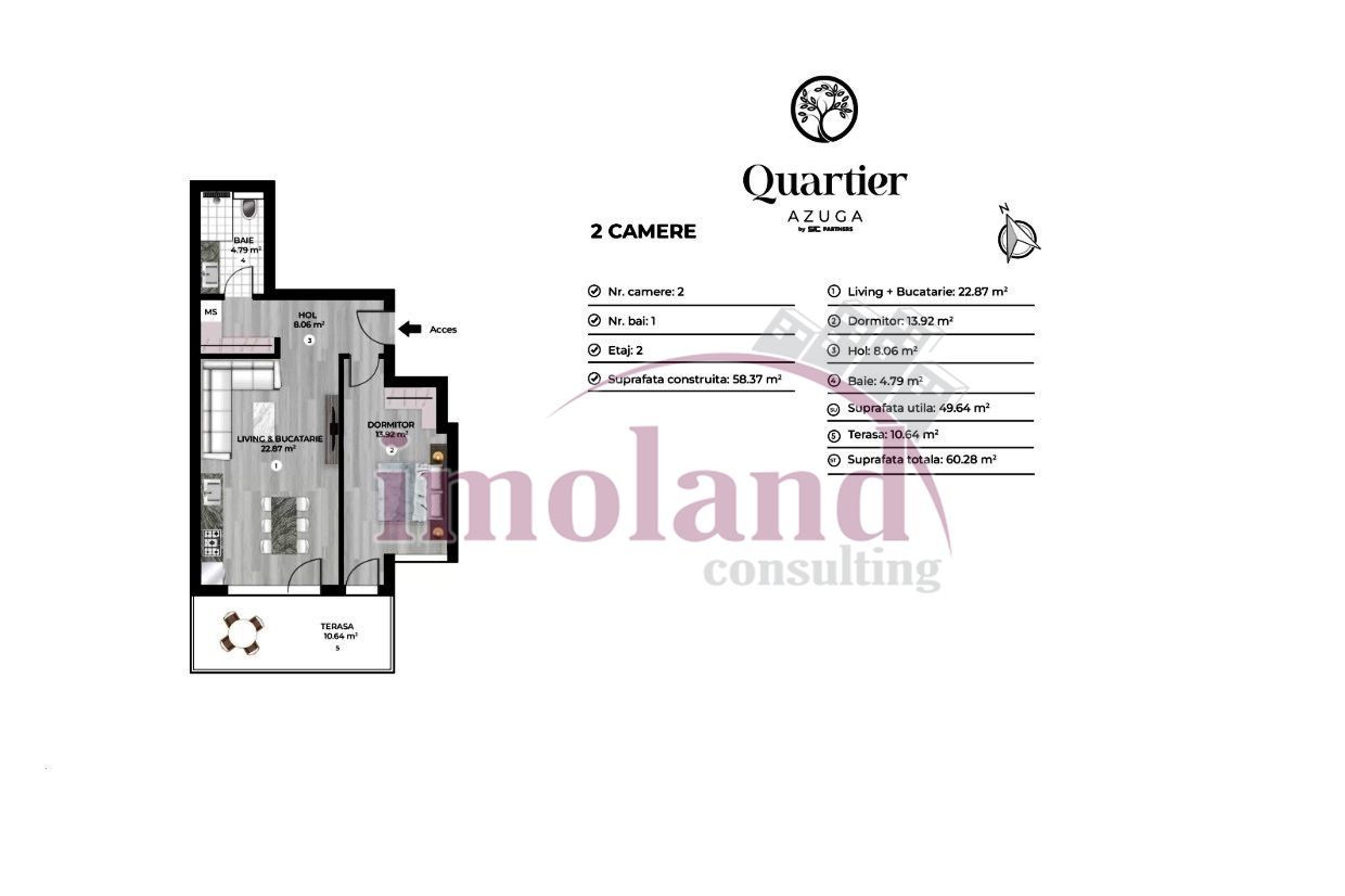 Vanzare - apartament 2 camere - Quartier Azuga-Doamna Ghica - Schiță 12