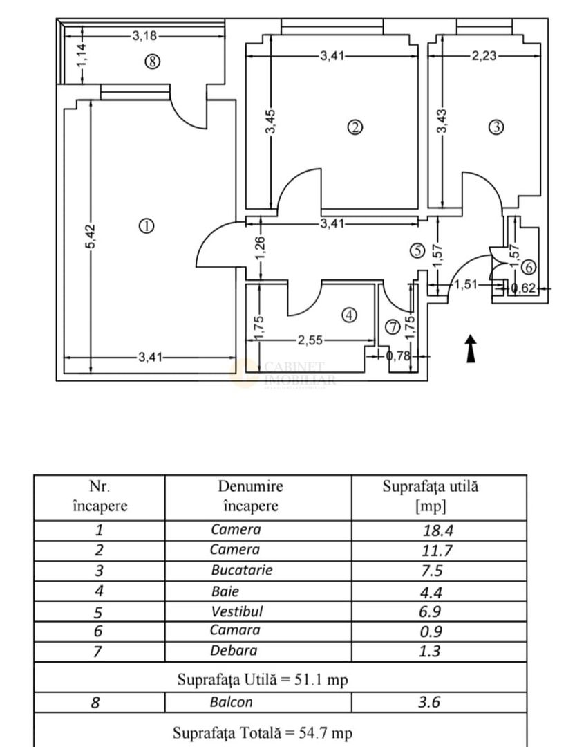 2 Camere  - 50MP | Decomandat | 1980 | Etaj 1/10 | Gorjului - 3 min - Schiță 8