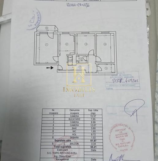 Apartament 3 camere, D.,2 bai, 65mp 135000euro Pacurari - Poză 8