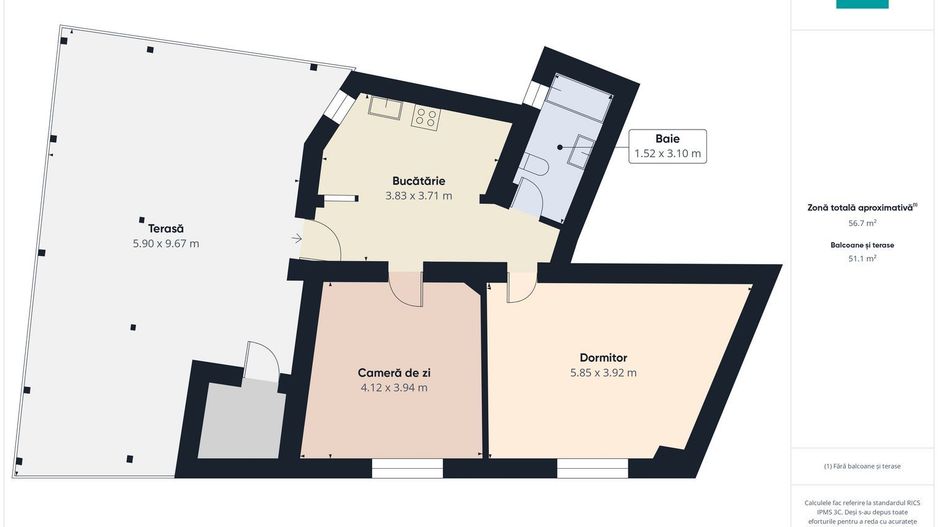 Apartament cu 2 camere și terasă generoasă - Poză 7