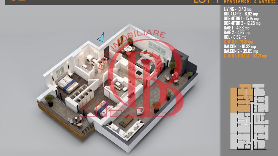 Apartament 3 camere Cu terasa Generoasa-Titan Th. Pallady - Schiță 2