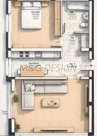 Apartament 2 camere Giroc parter cu terasa - Schiță 12