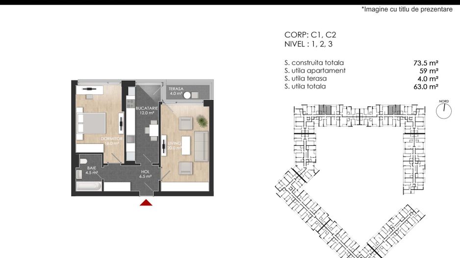 Apartament cu 2 camere, etaj 3/6, orientare Nord - Lac Straulesti - Poză 2