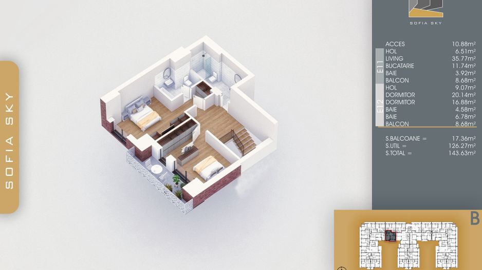 3 camere duplex cu living generos si 3 bai la 700 m de M Nicolae Teclu Pallady - Schiță 11