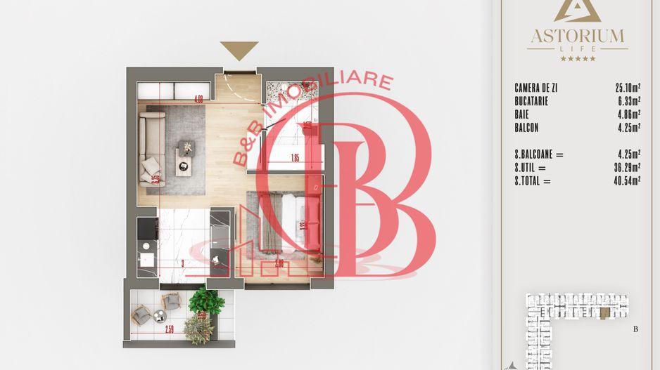 2 camere tip studio proiect premium titan pallady - Schiță 6