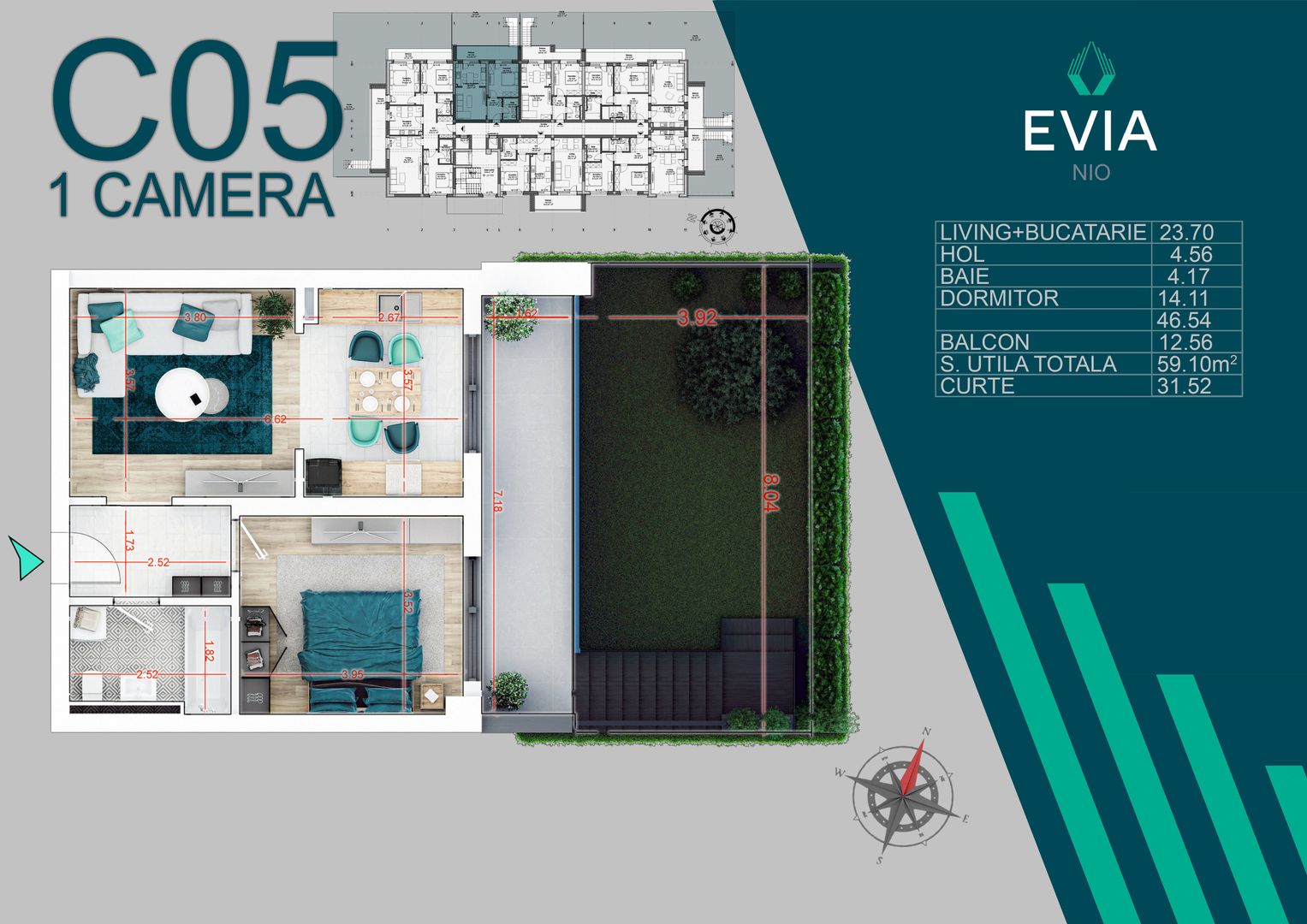 2 camere cu gradina proiect premium Metrou Nicolae Teclu - Schiță 7