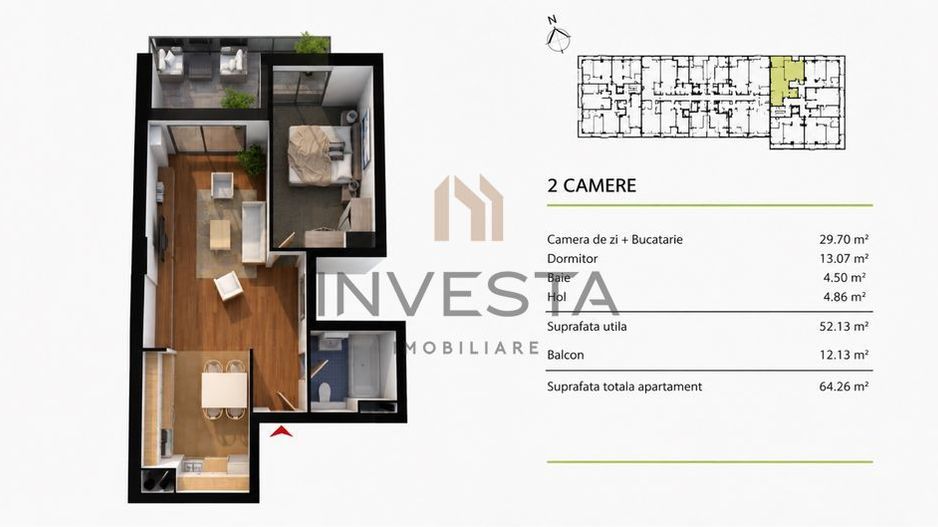 Apartament 2 camere, etaj intermediar, vedere panoramica, zona Sopor! - Poză 3