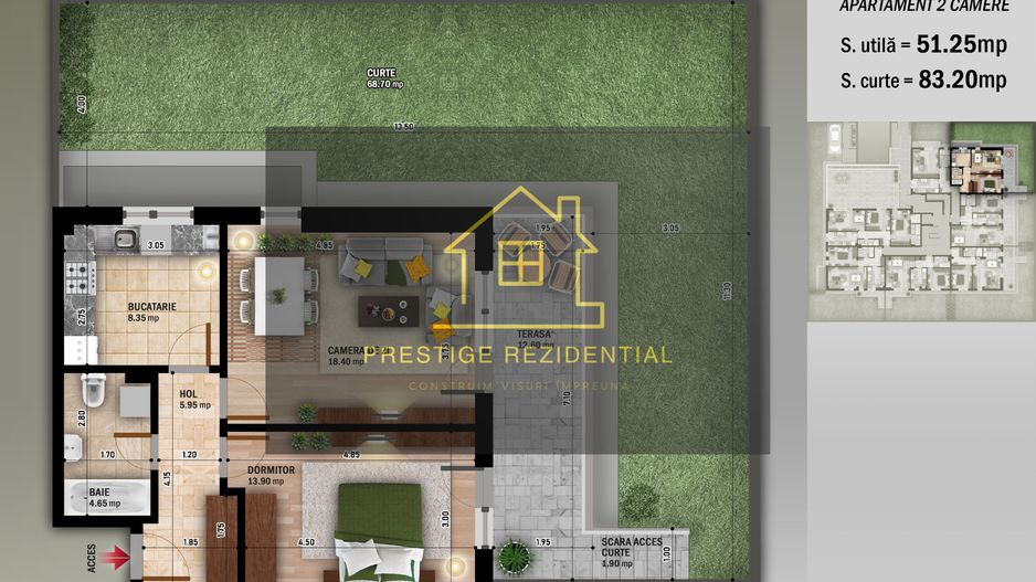 Ap 2 Camere Decomandata,Curte 83 mp,Titan-Nicolae Grigorescu-Metrou - Schiță 3
