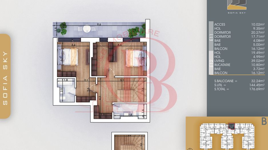 Th. Pallady 3 camere Duplex | Living 39mp | Dormitor 20mp - Schiță 3