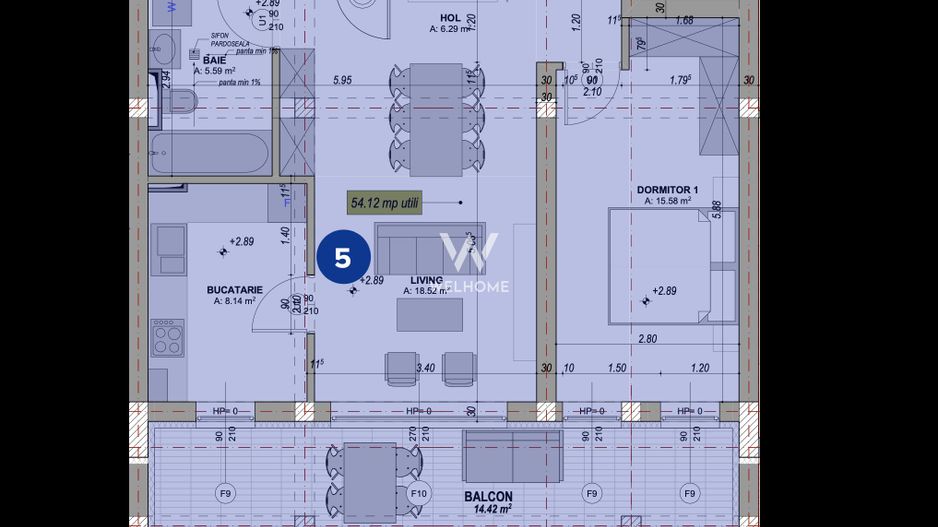 Apartament 2 camere la villa, 54 mp,  Zona VEST, Sibiu - Schiță 8