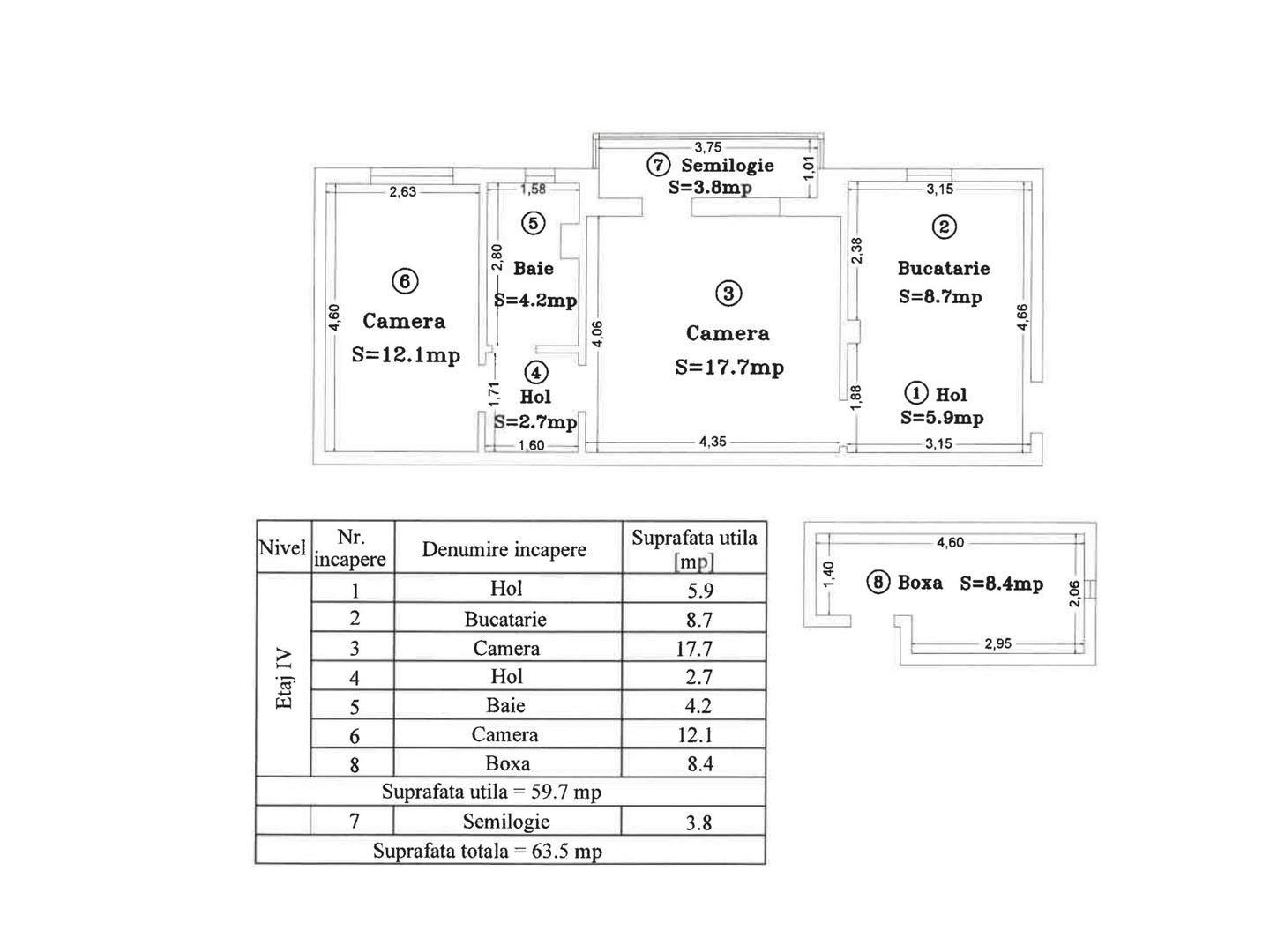 2 Camere | Boxa 8,4 mp | Confort | Lumina | Modern | Comision 0 - Schiță 15