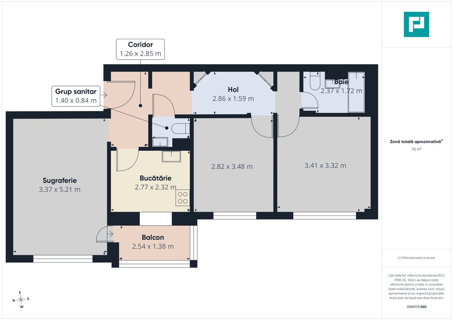 Apartament decomandat cu 3 camere, etaj II,  Alfa - Poză 8