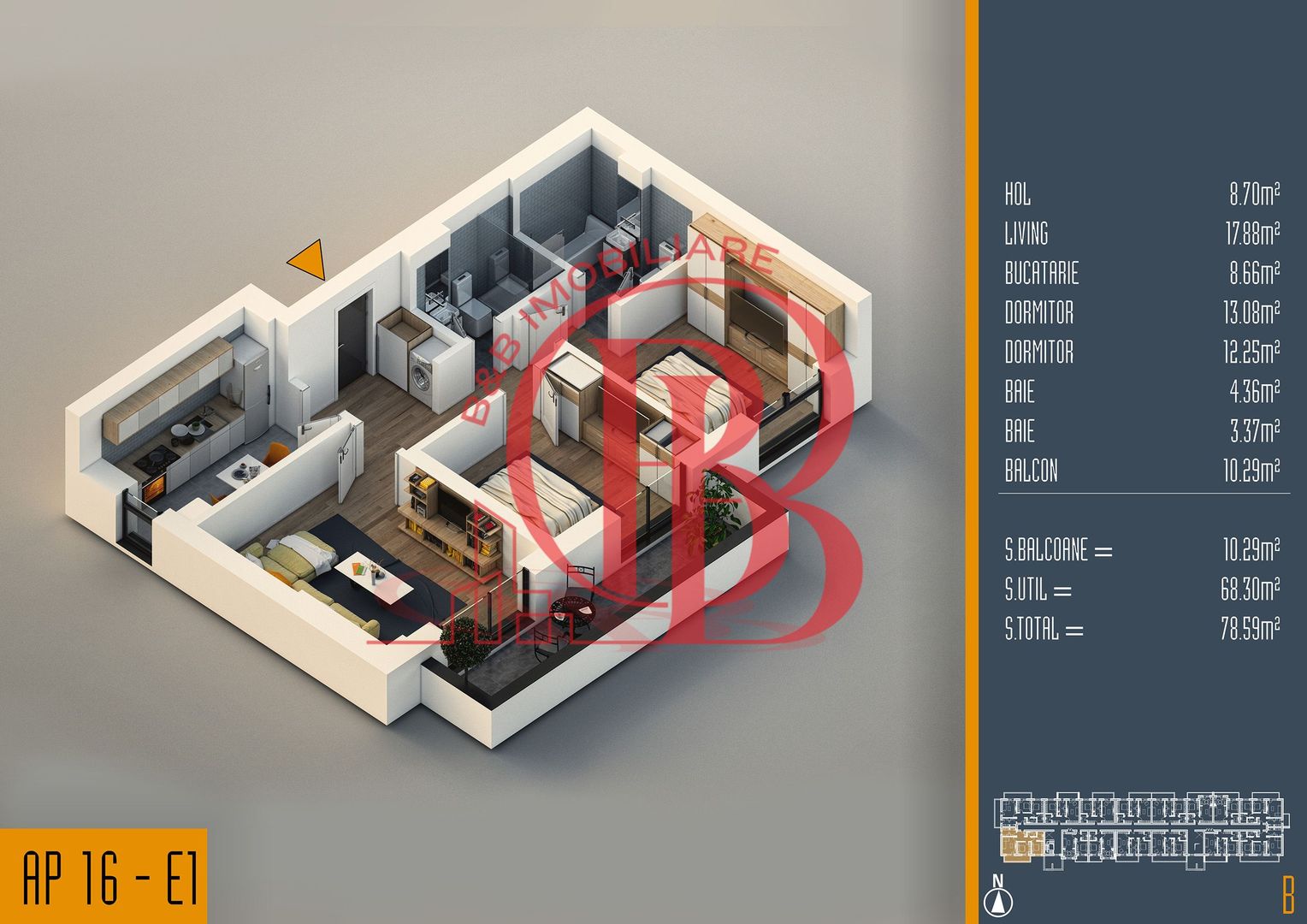 3 camere decomandat parcare bonus proiect nou Pallady - Schiță 1