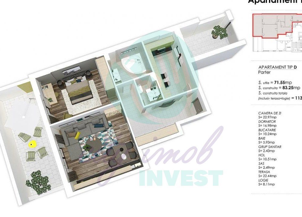 Apartament cu terasa de 23 mp BLOC NOU la 5 min de metrou - Poză 1