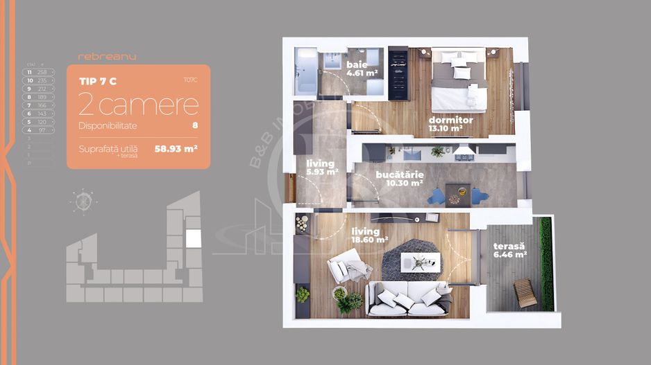 Liviu Rebreanu-Titan-Apartament 2 camere-Lidl Bratarii - Schiță 14