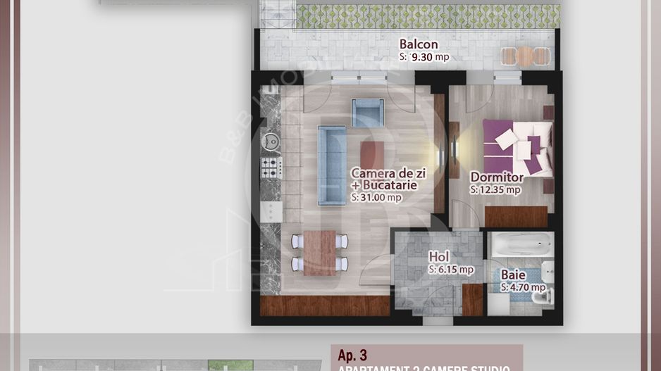2 camere cu gradina proprie -Titan-Pallady-Metrou Teclu - Schiță 1
