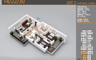 Apartament 3 camere Titan Th. Pallady-Sector 3-Metrou Teclu - Schiță 2