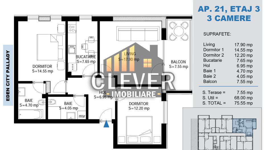 Apartament 3 Camere Decomandat, Direct Dezvoltator, Pallady - Schiță 8
