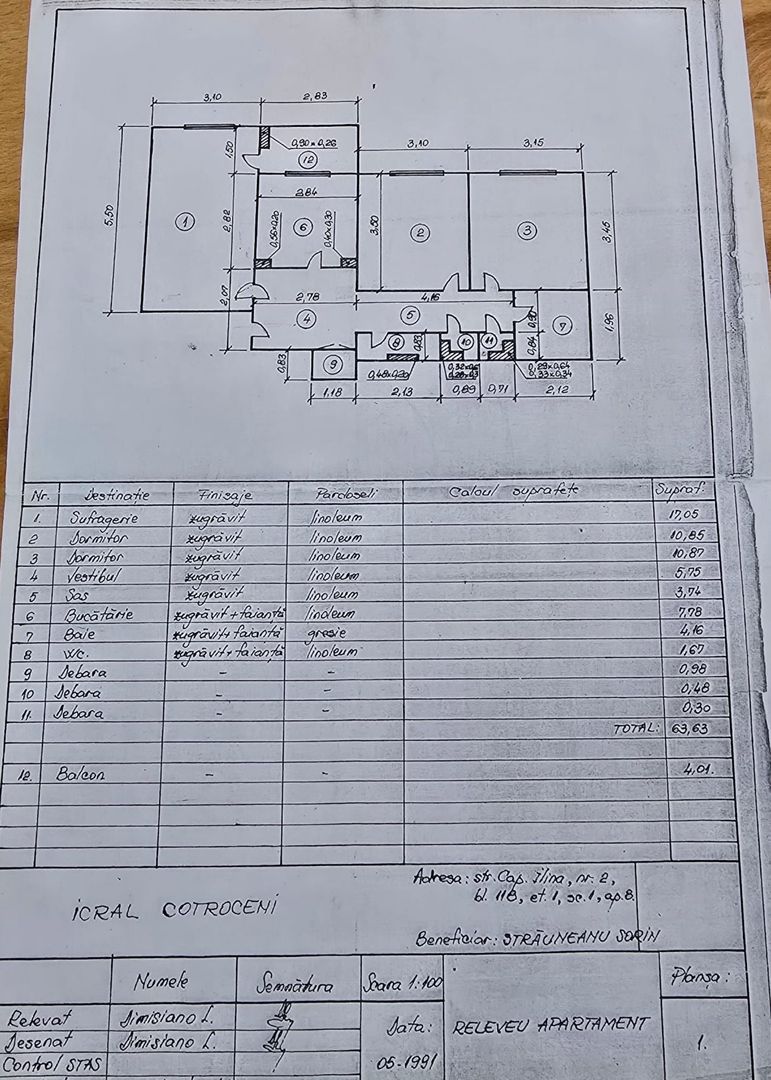 Apartament 3 camere | Etaj 1 | Caporal Ilina | Acces rapid Piata Uniri - Schiță 7