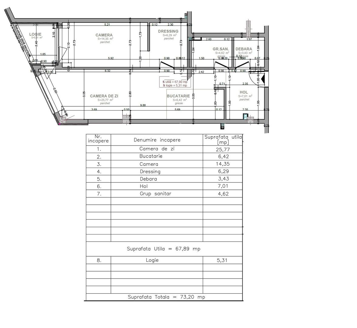 Apartament 2 camere 67.89 m2 – Cartier Europa | Ansamblul Luminia - Schiță 25