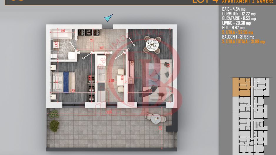 Apartament 2 camere cu Terasa Titan-Pallady-Metrou Teclu - Schiță 1