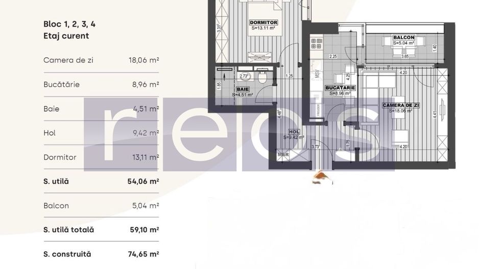 VANZARE 2 CAMERE | BLOC NOU | PARCARE | 54MP | TERASA | MOBILAT LUX - Schiță 40