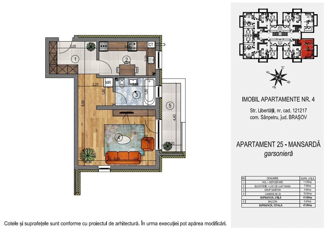 Garsonieră  mansardă Orizont Residence Sânpetru (preț fără TVA) - Poză 4