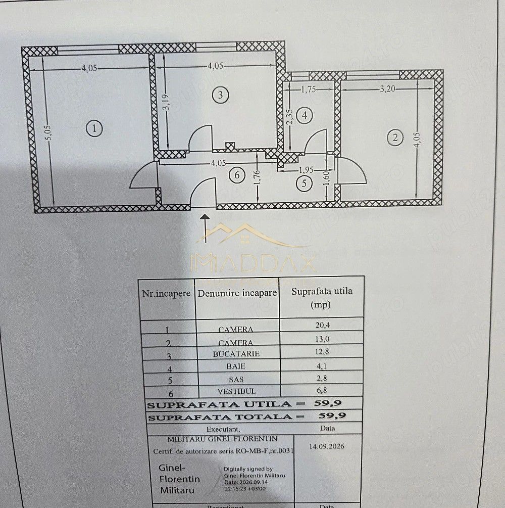 🔑 Vânzare 2 Camere Mobilat & Utilat | Zona 13 Septembrie | Centrala Termica - Schiță 6