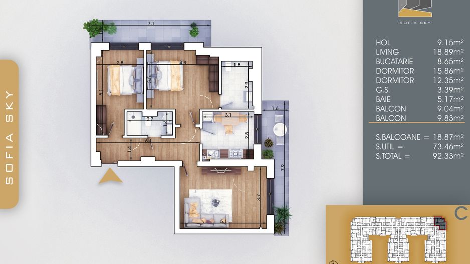 3 camere finalizare rapida 7 minute metrou Nicolae Teclu - Schiță 9