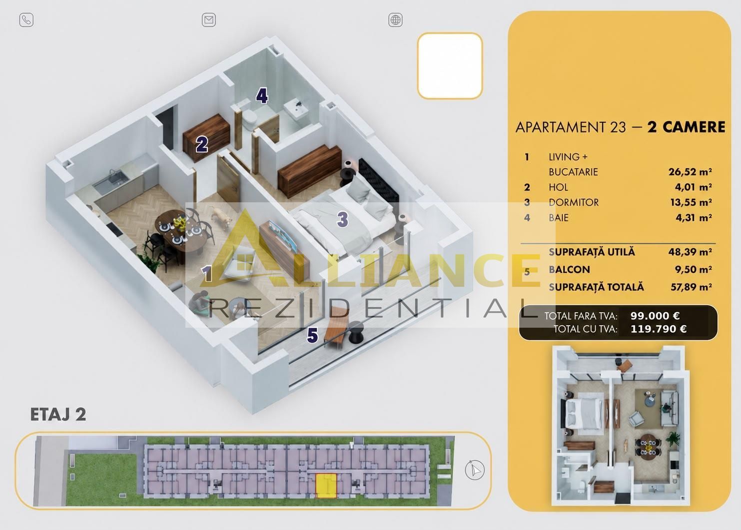 5 MINUTE METROU BERCENI - APARTAMENT 2 CAMERE   - 58 mp - 119.790â¬ - Poză 5