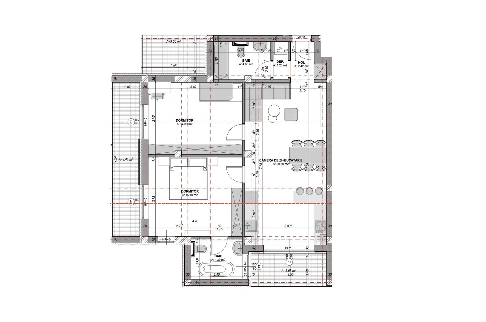 Apartament 3 camere, 73 mpu + 2 terase -  etaj 1, finisat la alb - Poză 6