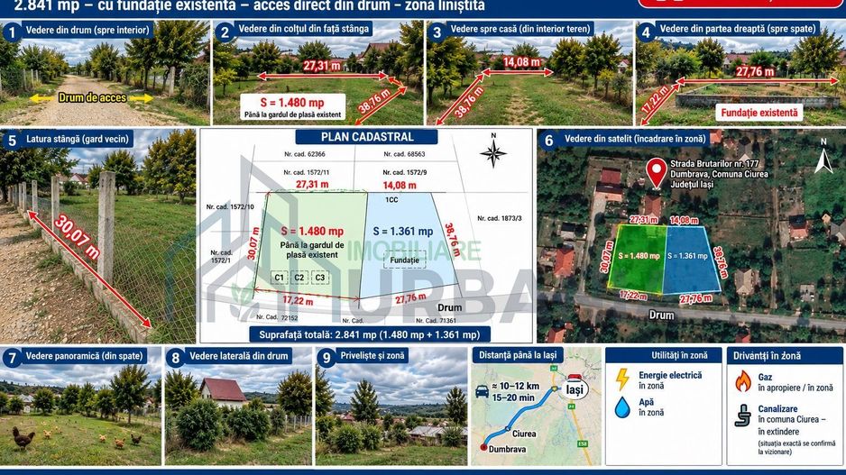 Teren cu temelie de casă 130 m2, strada Brutarilor nr. 177, Dumbrava, Ciurea, Iași - Poză 1