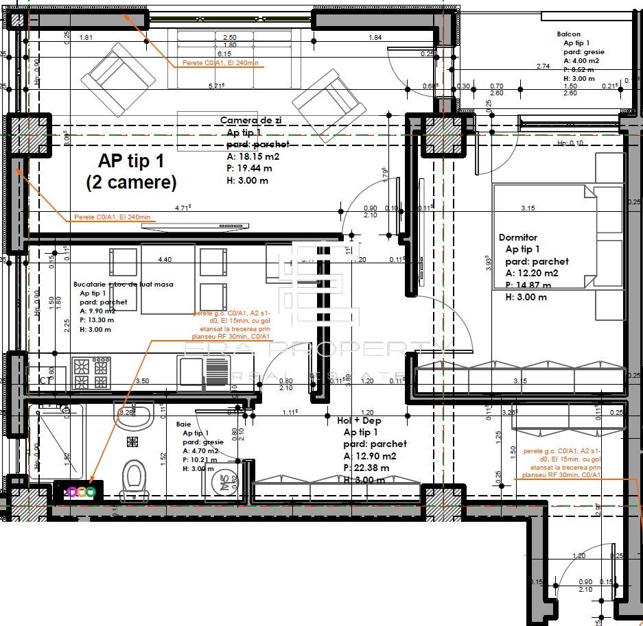 Apartament 2 camere- 57.95 mp- la cheie- zona Veterani Sibiu - Schiță 12