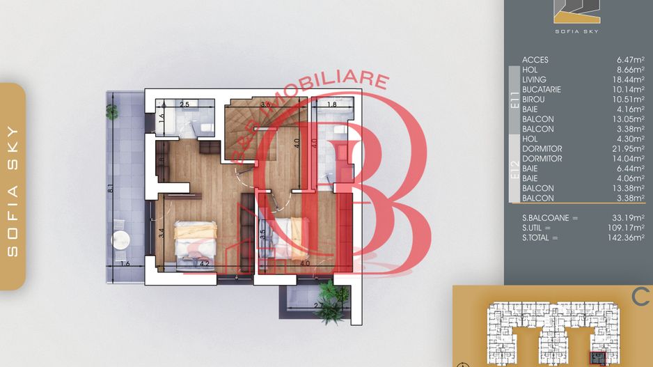 Duplex 3 camere cu 3 bai | Bloc Finalizat langa Metrou Teclu - Schiță 3