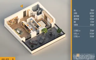 Apartament Superb 2 Camere cu Terasa 37mp Theodor Pallady - Schiță 11