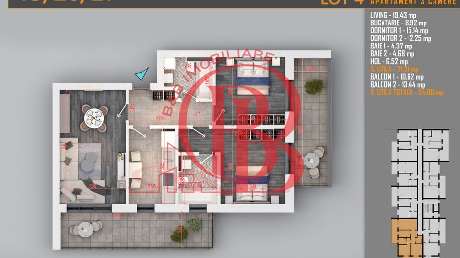 Apartament 3 camere Titan Th. Pallady-Sector 3-Metrou Teclu - Schiță 11